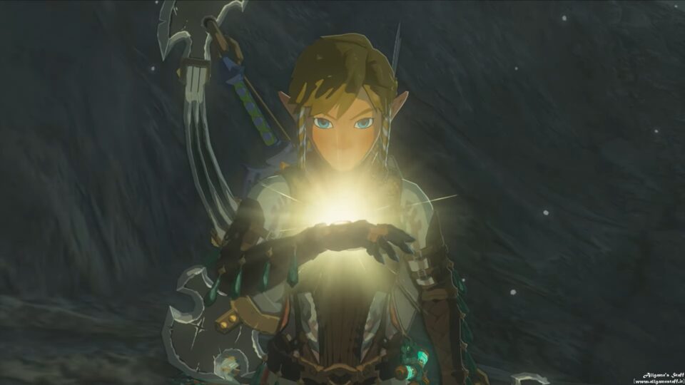 Link interagisce con il bagliore di una lacrima del drago