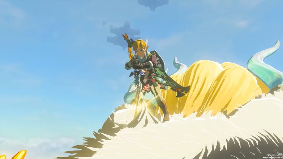 Link tenta di estrarre la Spada suprema In Zelda: Tears of the Kingdom