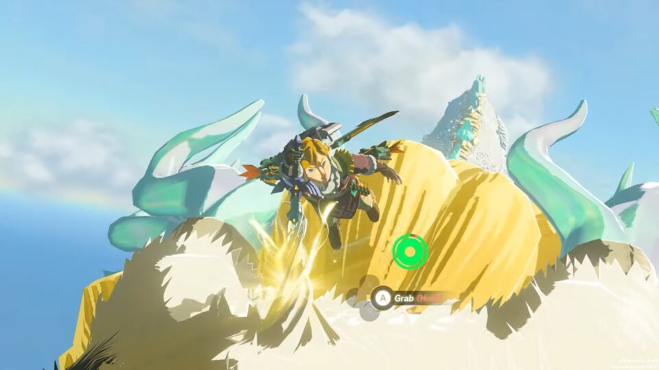 Link tenta di estrarre la Spada suprema In Zelda: Tears of the Kingdom